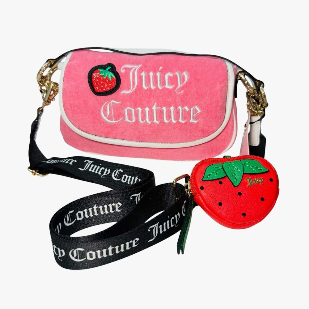Juicy Couture Pink Velour Strawberry Crossbody Bag
